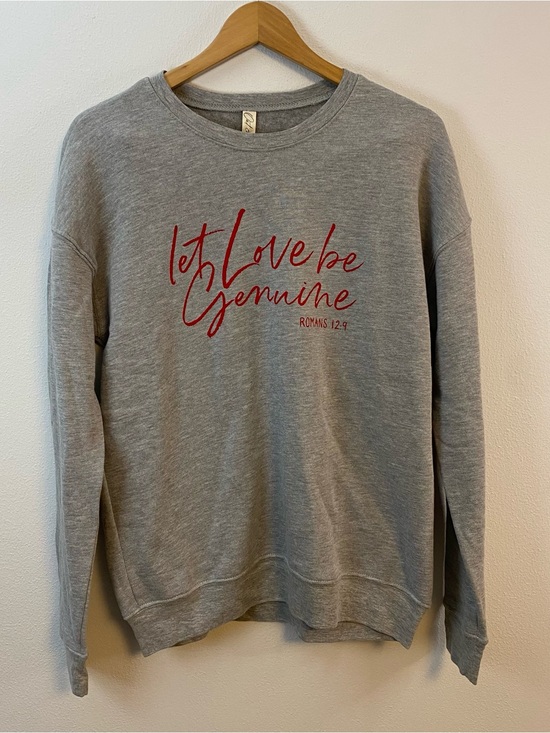 Oat Collective Tops - Let Love Be Genuine Bible Verse Romans Grey Crewneck Pullover NWT Womens Medium
